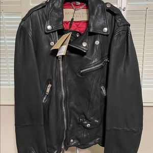 Exclusive leather jacket, fashion designer Burberry size XL, black color